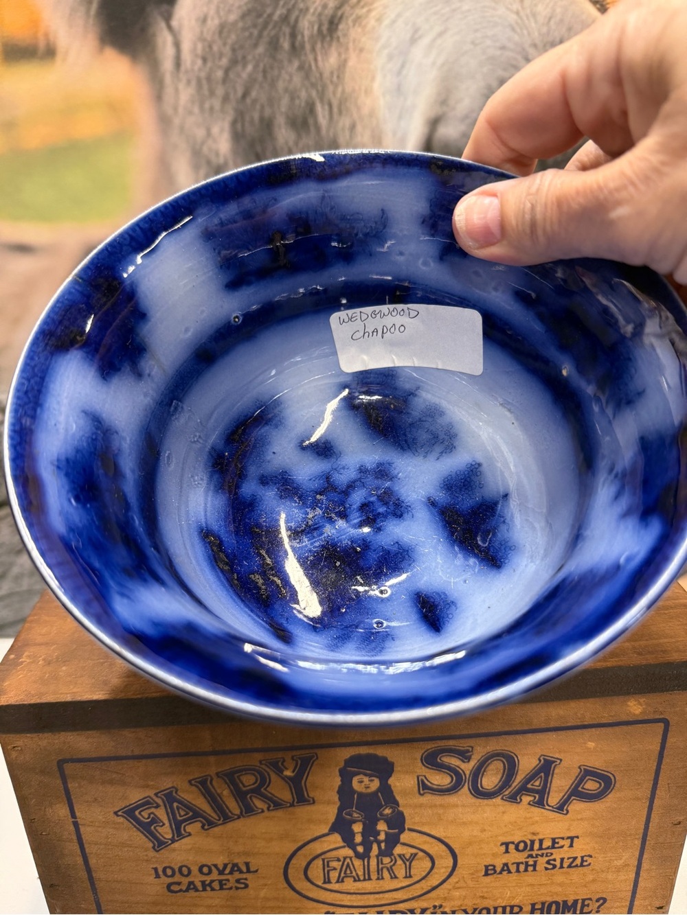 Flow Blue Antique Wedgwood Deep Blue Marble Glazed Bowl